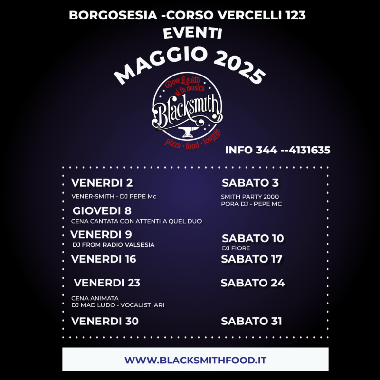 EVENTI BLACKSMITH APRILE 2025